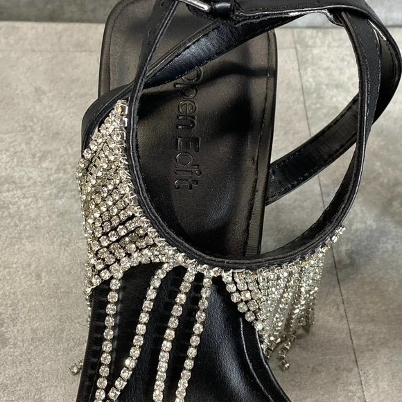 Open Edit Women's Black Annalise Fringe Rhinestone Faux-Leather Sandals SZ 5.5 - Picture 6 of 11